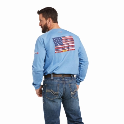 Camicie Ariat FR Air Brand Flag Grafica Uomo Grigie Blu | IT724UHBT