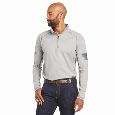 Camicie Ariat FR Combat Stretch Patriot 1/4 Zip Uomo Argento | IT789ZWST