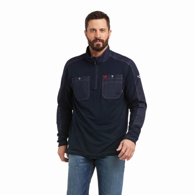 Camicie Ariat FR DuraLight 1/4 Zip Uomo Blu Marino | IT067CIRG