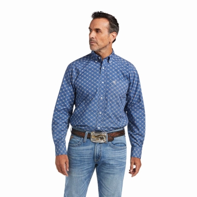 Camicie Ariat Qhama Classiche Fit Uomo Blu Profondo | IT871QLTB