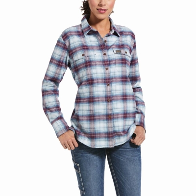 Camicie Ariat Rebar Flannel DuraStretch Donna Blu | IT216CWMX