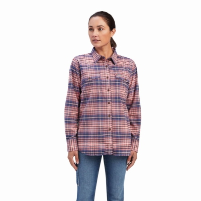 Camicie Ariat Rebar Flannel DuraStretch Donna Rosa | IT426OARC