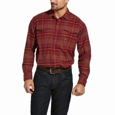 Camicie Ariat Rebar Flannel DuraStretch Uomo Rosse Scuro | IT429OSRB