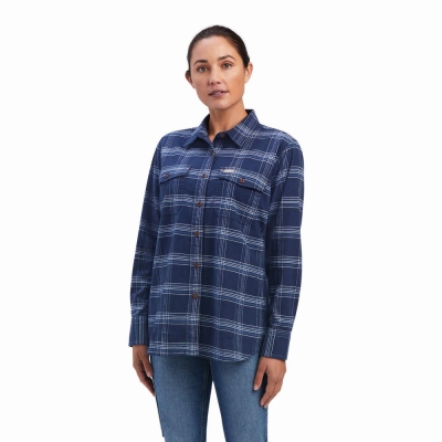 Camicie Ariat Rebar Flannel DuraStretch Donna Blu Marino | IT480EYTR