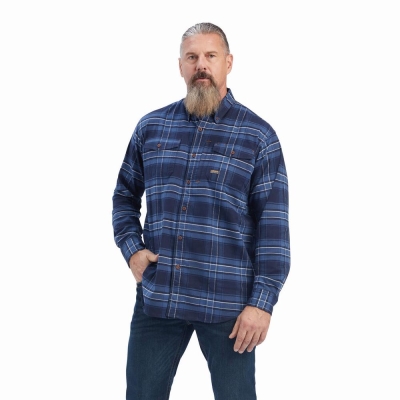 Camicie Ariat Rebar Flannel DuraStretch Uomo Blu Marino | IT847WKML