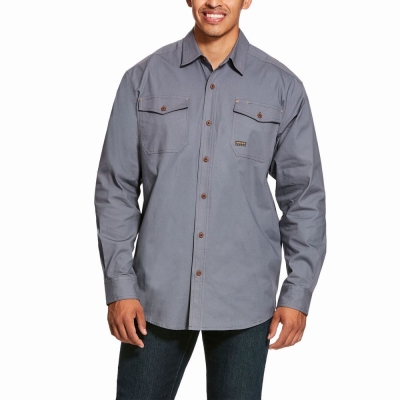 Camicie Ariat Rebar Made Tough DuraStretch Uomo Grigie | IT654JKGI