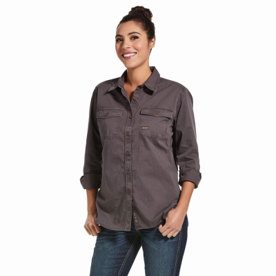 Camicie Ariat Rebar Washed Twill Donna Grigie | IT109TCSF