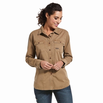 Camicie Ariat Rebar Washed Twill Donna Khaki | IT560QZCA