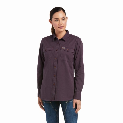 Camicie Ariat Rebar Washed Twill Donna Viola | IT634FPRT