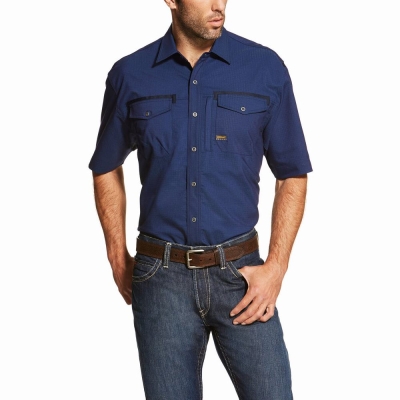 Camicie Ariat Rebar Workman Uomo Blu Marino | IT756GSHN