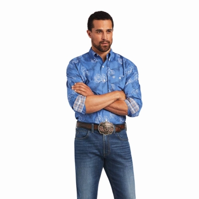 Camicie Ariat Relentless Headway Stretch Classiche Fit Uomo Blu | IT596FZGX