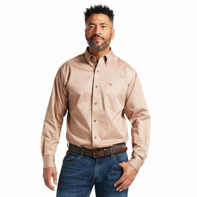 Camicie Ariat Solid Twill Classiche Fit Uomo Khaki | IT128PDXW