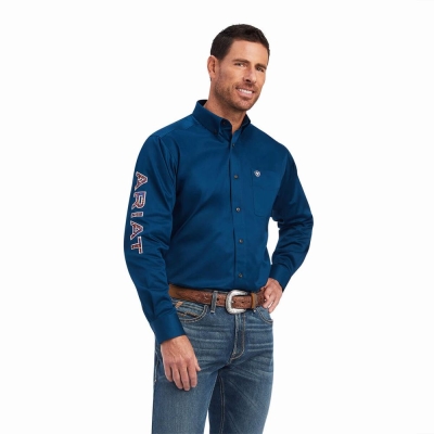 Camicie Ariat Team Logo Twill Classiche Fit Uomo Blu Marino | IT173DBXN