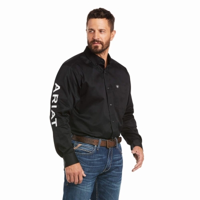 Camicie Ariat Team Logo Twill Classiche Fit Uomo Nere Bianche | IT590VAOZ