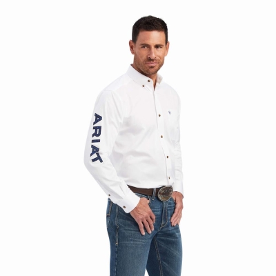 Camicie Ariat Team Logo Twill Classiche Fit Uomo Bianche Blu | IT819FRZS