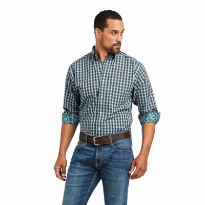 Camicie Ariat Wrinkle Free Houston Fitted Uomo Blu | IT724WURZ