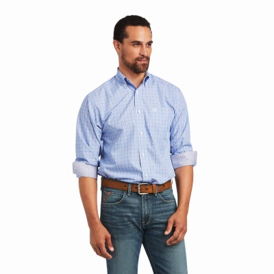 Camicie Ariat Wrinkle Free Noah Fitted Uomo Blu | IT861DMOR