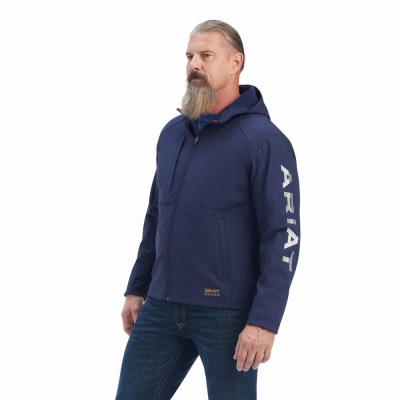 Giacca Ariat Rebar Stretch Tela Softshell Logo Uomo Blu Marino Grigie | IT278RUVJ