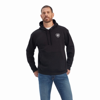 Hoodies Ariat Americana Block Uomo Nere | IT715YGQP