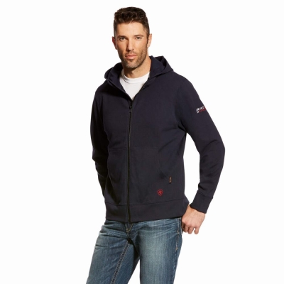 Hoodies Ariat FR DuraStretch Full Zip Uomo Blu Marino | IT430SEZQ