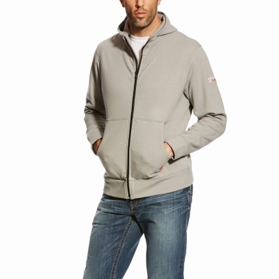 Hoodies Ariat FR DuraStretch Full Zip Uomo Argento | IT723ZNLY