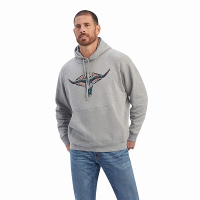 Hoodies Ariat Horns Southwest Uomo Grigie | IT892QKZJ