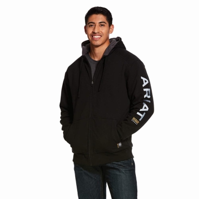 Hoodies Ariat Rebar All-Weather Full Zip Uomo Nere | IT507UTFM