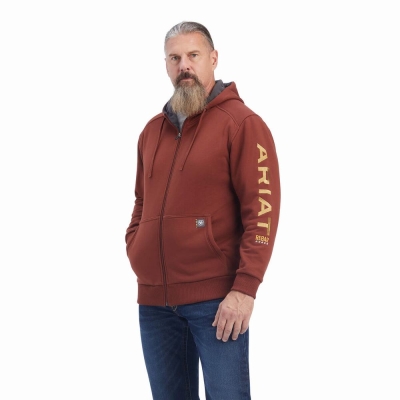 Hoodies Ariat Rebar All-Weather Full Zip Uomo Rosa Oro | IT648UWDY