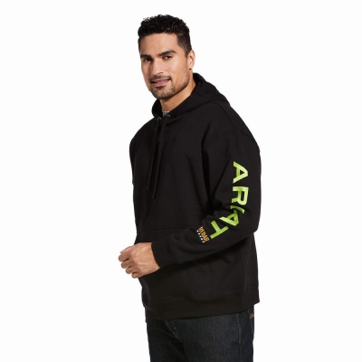 Hoodies Ariat Rebar Grafica Uomo Nere Verdi Chiaro | IT210IKDJ