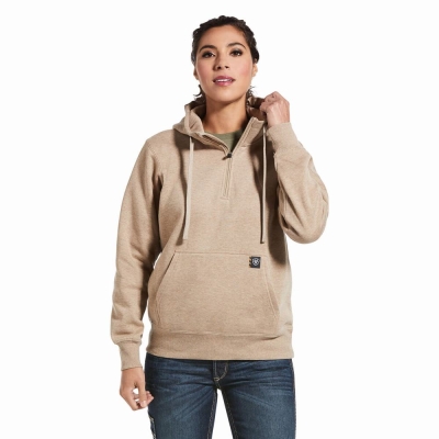 Hoodies Ariat Rebar Skill Set 1/2 Zip Donna Beige Scuro | IT298SVZP