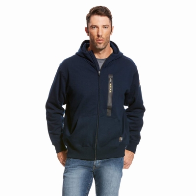 Hoodies Ariat Rebar Workman Full Zip Uomo Blu Marino | IT581DPNL