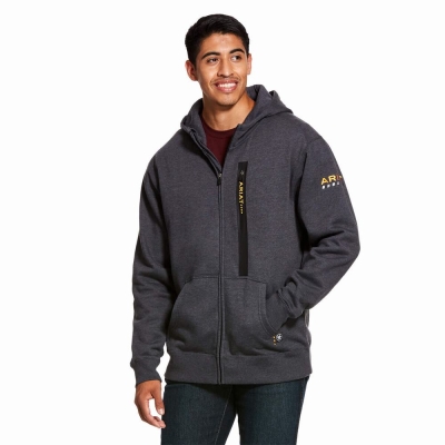 Hoodies Ariat Rebar Workman Full Zip Uomo Grigie | IT863IXCL