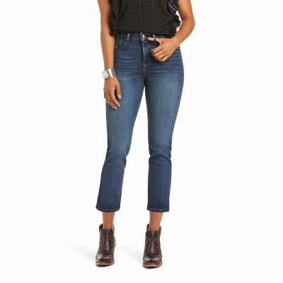 Jeans Straight Ariat Premium High Rise Crop Donna Blu Lavaggio | IT836UFYK