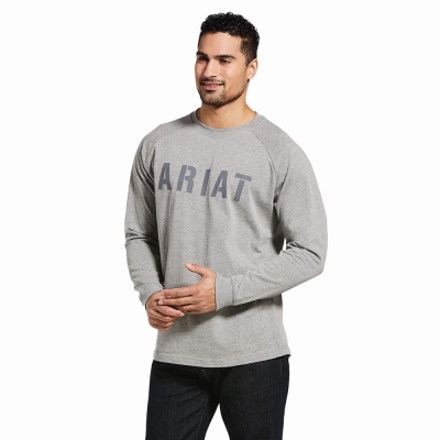 Magliette Ariat Rebar CottonStrong Block Uomo Grigie | IT251HQGK