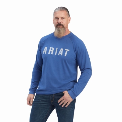 Magliette Polo Ariat Rebar CottonStrong Block Uomo Blu | IT061CWDG