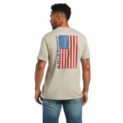 Magliette Polo Ariat Woodgrain Flag Uomo Khaki | IT218HJYC