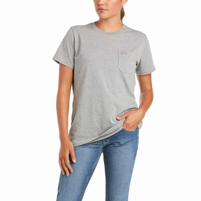 Short Sleeve Ariat Rebar Cotone Strong Donna Grigie | IT495BRPM