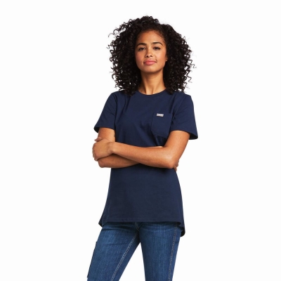 Short Sleeve Ariat Rebar Cotone Strong Donna Blu Marino | IT603YUGL