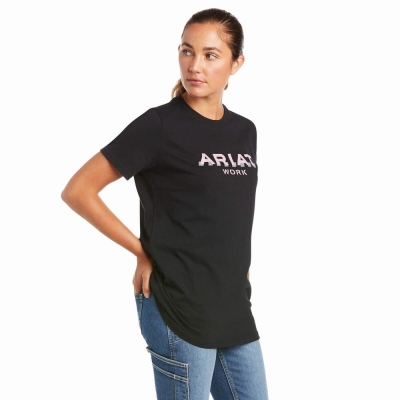 Short Sleeve Ariat Rebar Cotone Strong Logo Donna Blu Marino | IT796KQAH