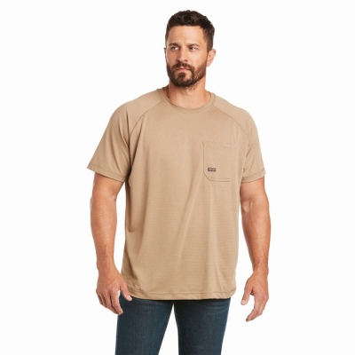 Short Sleeve Ariat Rebar Heat Fighter Uomo Khaki | IT384IPAW