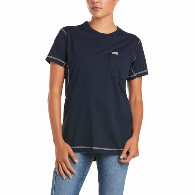 Short Sleeve Ariat Rebar Woman Camo Flag Donna Blu Marino | IT798GZFB