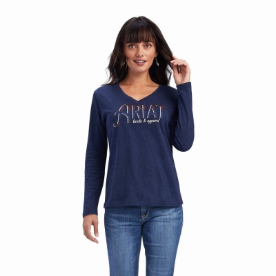 Top Ariat REAL Chest Logo Relaxed Donna Blu Marino | IT213ETMW