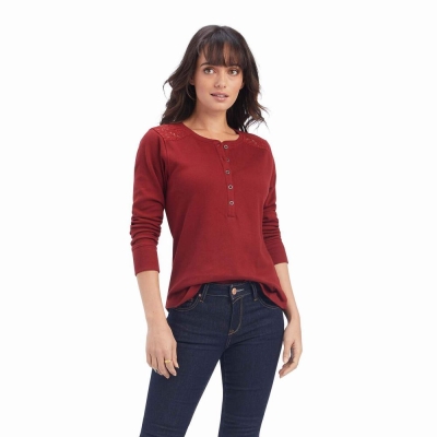 Top Ariat REAL Henley Donna Rosse Scuro | IT528BOPL