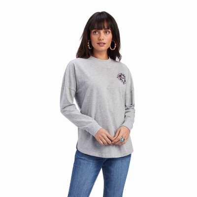 Top Ariat REAL Oversized Grafica Donna Grigie | IT603AYPD