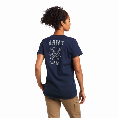 Top Ariat Rebar Cotone Strong Wrench Grafica Donna Blu Marino | IT723BTES