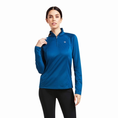 Top Ariat Sunstopper 2.0 1/4 Zip Donna Blu | IT680RFZK