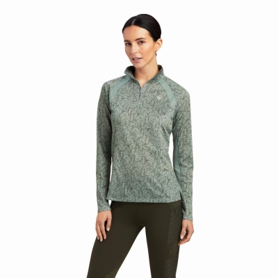 Top Ariat Sunstopper 2.0 1/4 Zip Donna Verdi | IT924OTLH