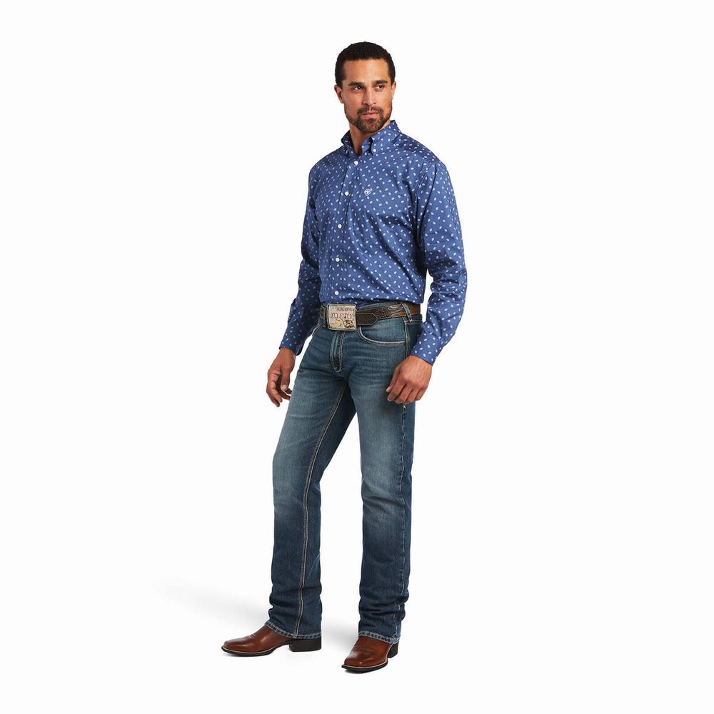 Camicie Ariat Brycen Stretch Classiche Fit Uomo Grigie Scuro Blu | IT603HMYE