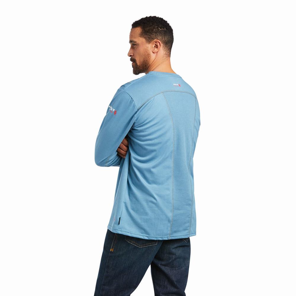 Camicie Ariat FR AC Crew Uomo Grigie Blu | IT087TSMQ