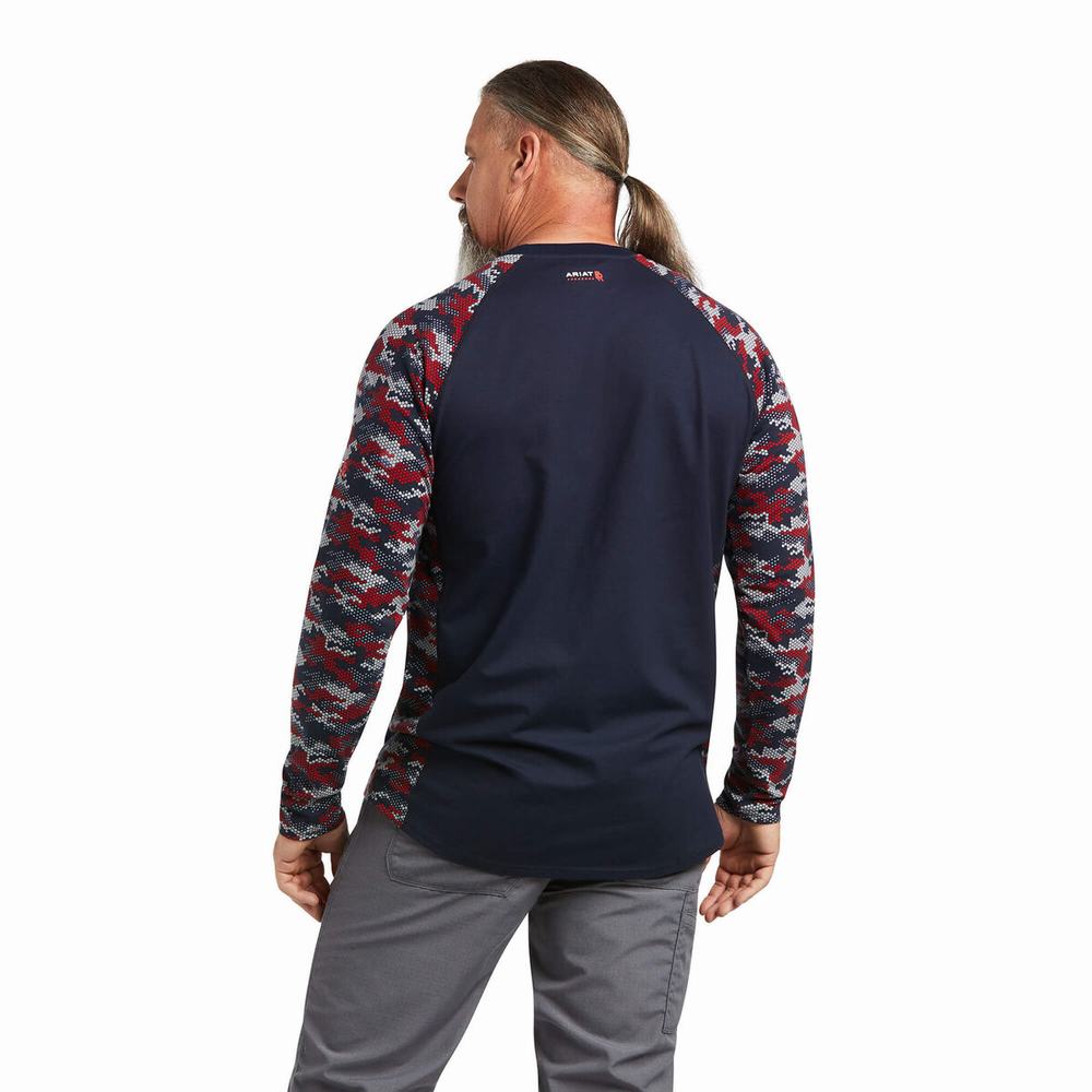 Camicie Ariat FR AC Stretch Camo Baseball Uomo Blu Marino Bianche Rosse Camouflage | IT783VGWM